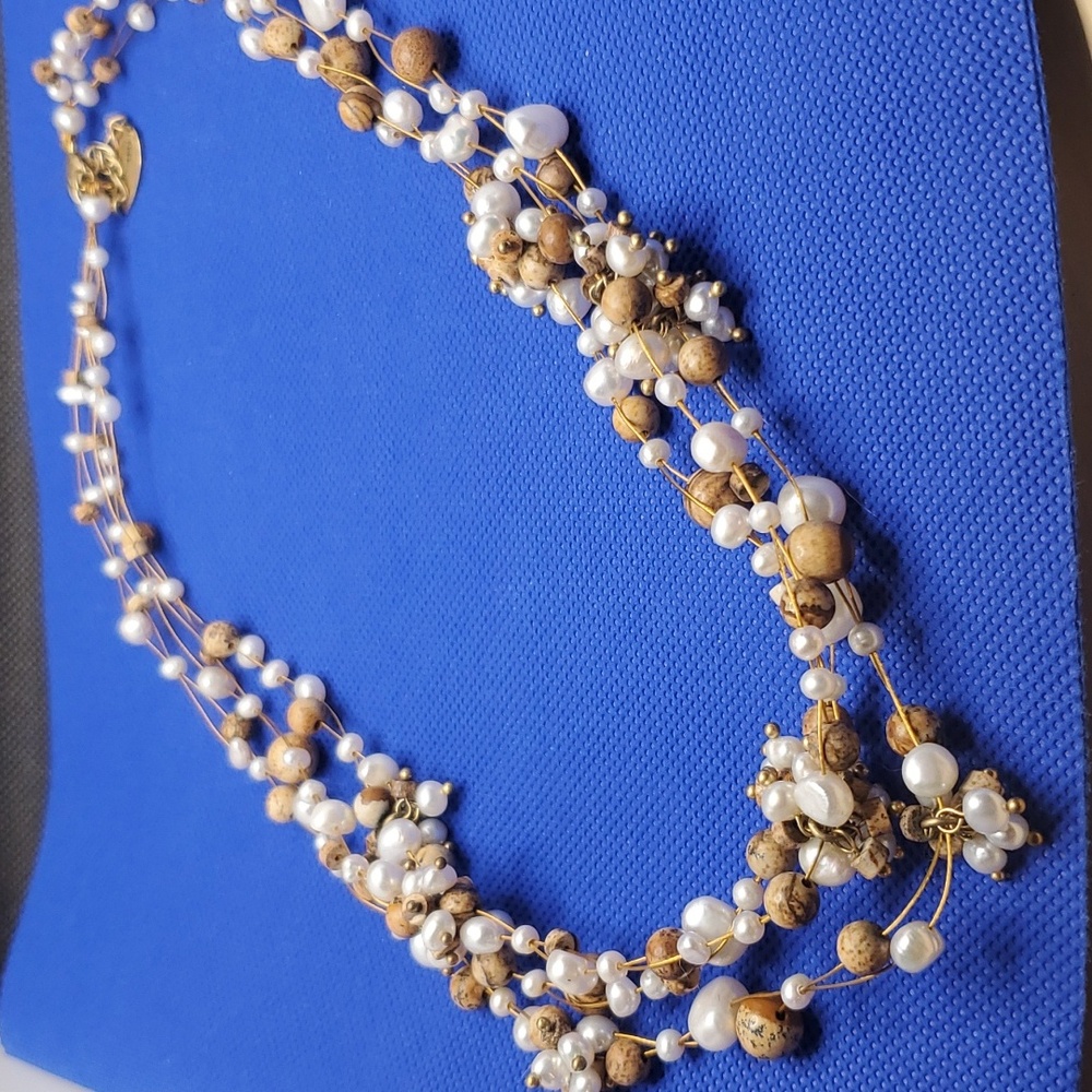 COLDWATER CREEK 3 STRAND PEARL AND BEAD NECKLACE